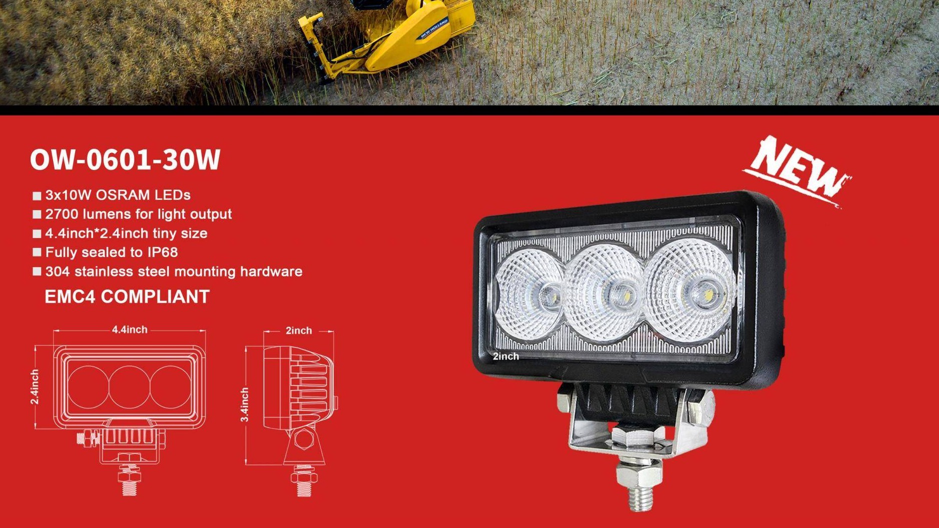 NEW ARRIVAL TINY SIZE 4.4’’ RUGGED LED WORK LAMP 30W